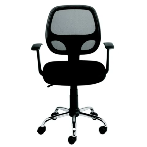 Chaise de bureau ergonomique ProOffice : dossier résille, accoudoirs fixes, piétement chromé à roulettes.