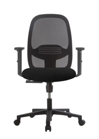 Chaise de bureau ergonomique Office Solutions : dossier résille haut avec soutien lombaire, accoudoirs réglables.